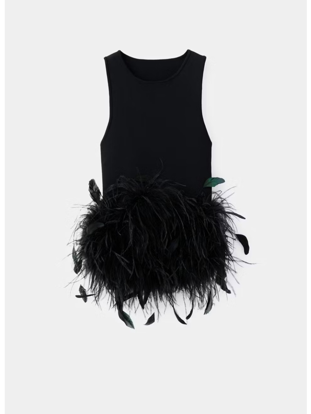 Mango Capsule Black knitted top with Feather-Trim Sleeveless Top